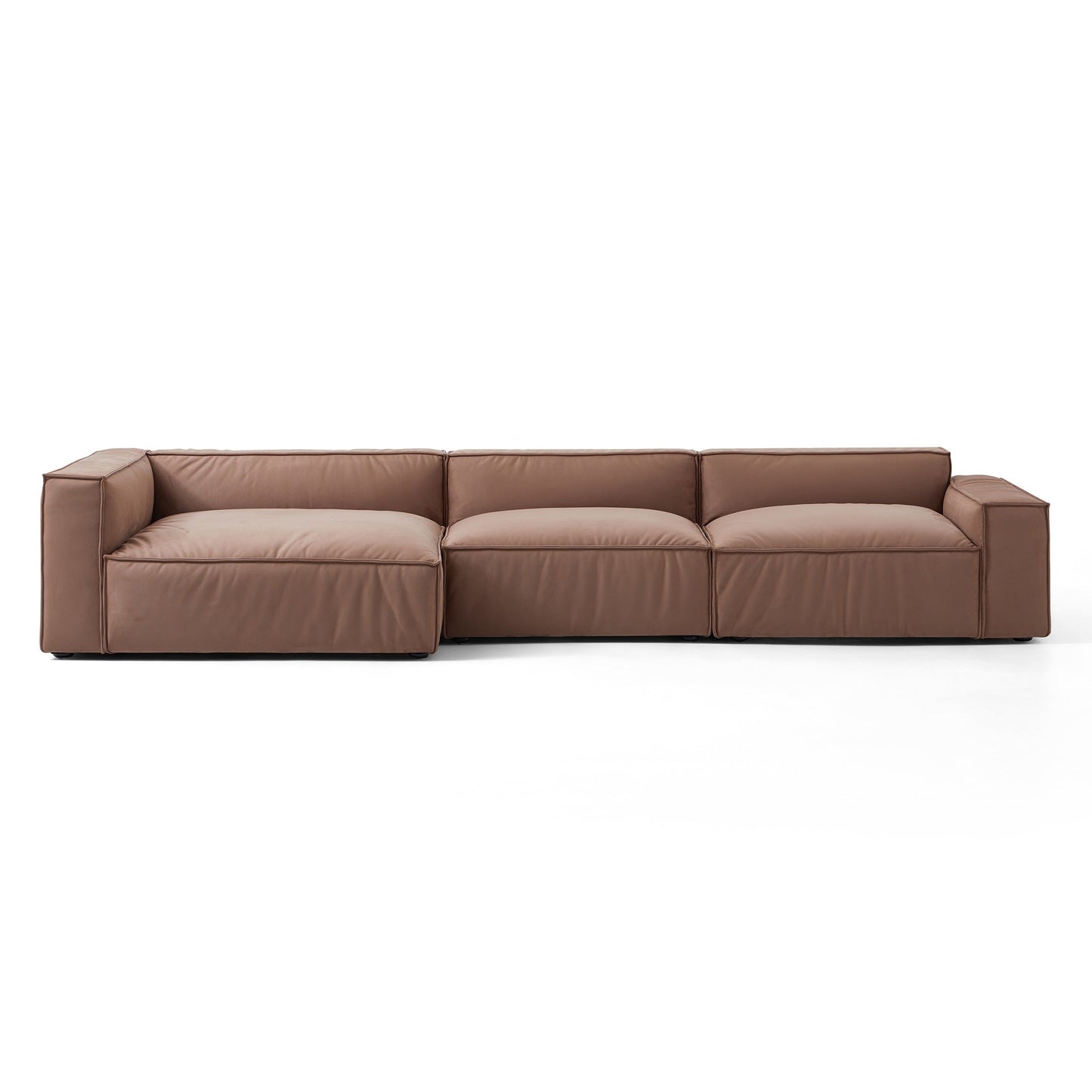 Luxury Minimalist Brown Fabric Sectional-Brown-145.7"-Facing Left