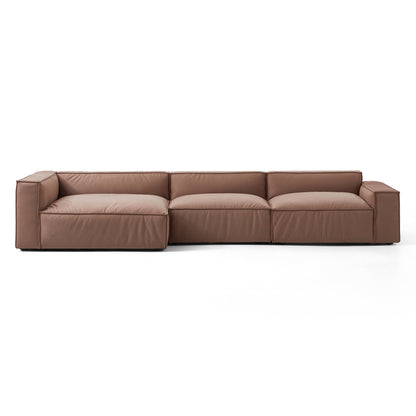 Luxury Minimalist Brown Fabric Sectional-Brown-145.7"-Facing Left