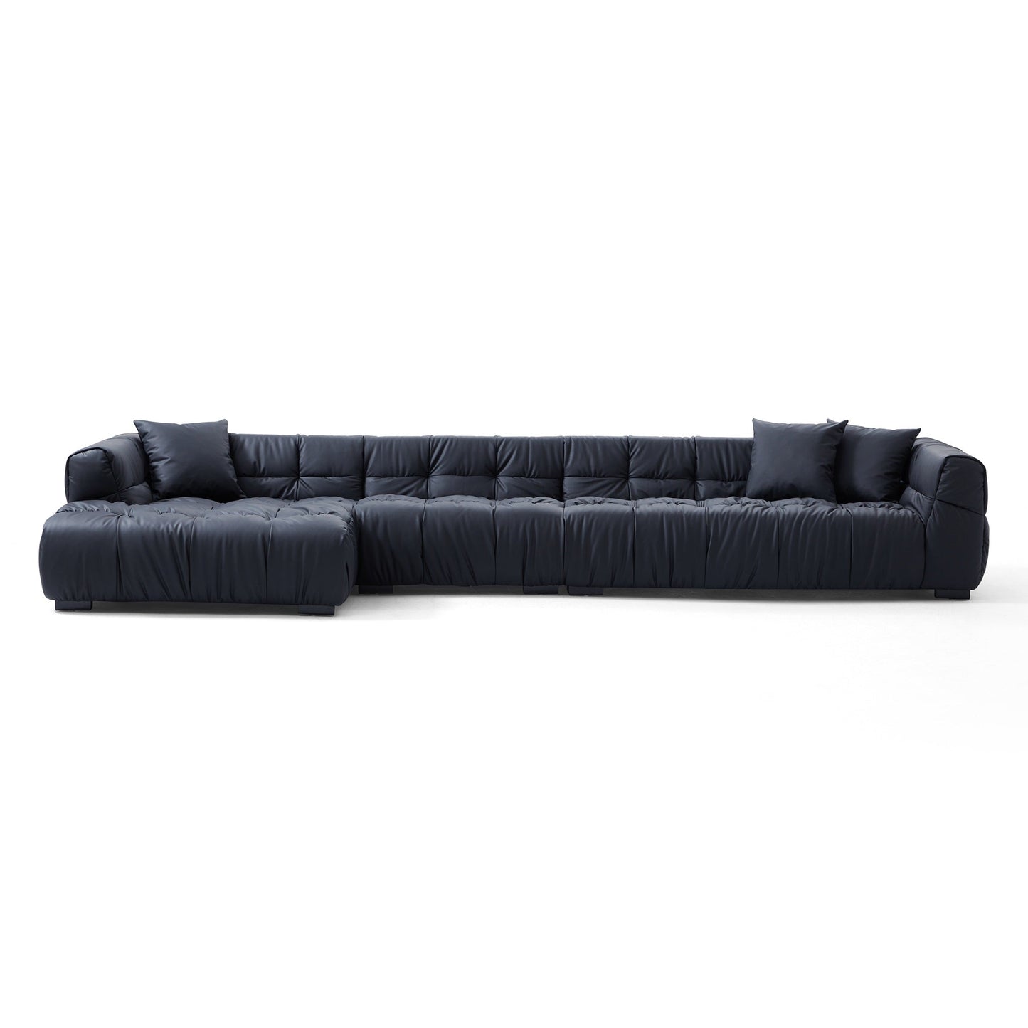 Boba Cream Leathaire Sectional Set-Black-153.5″-Facing Left