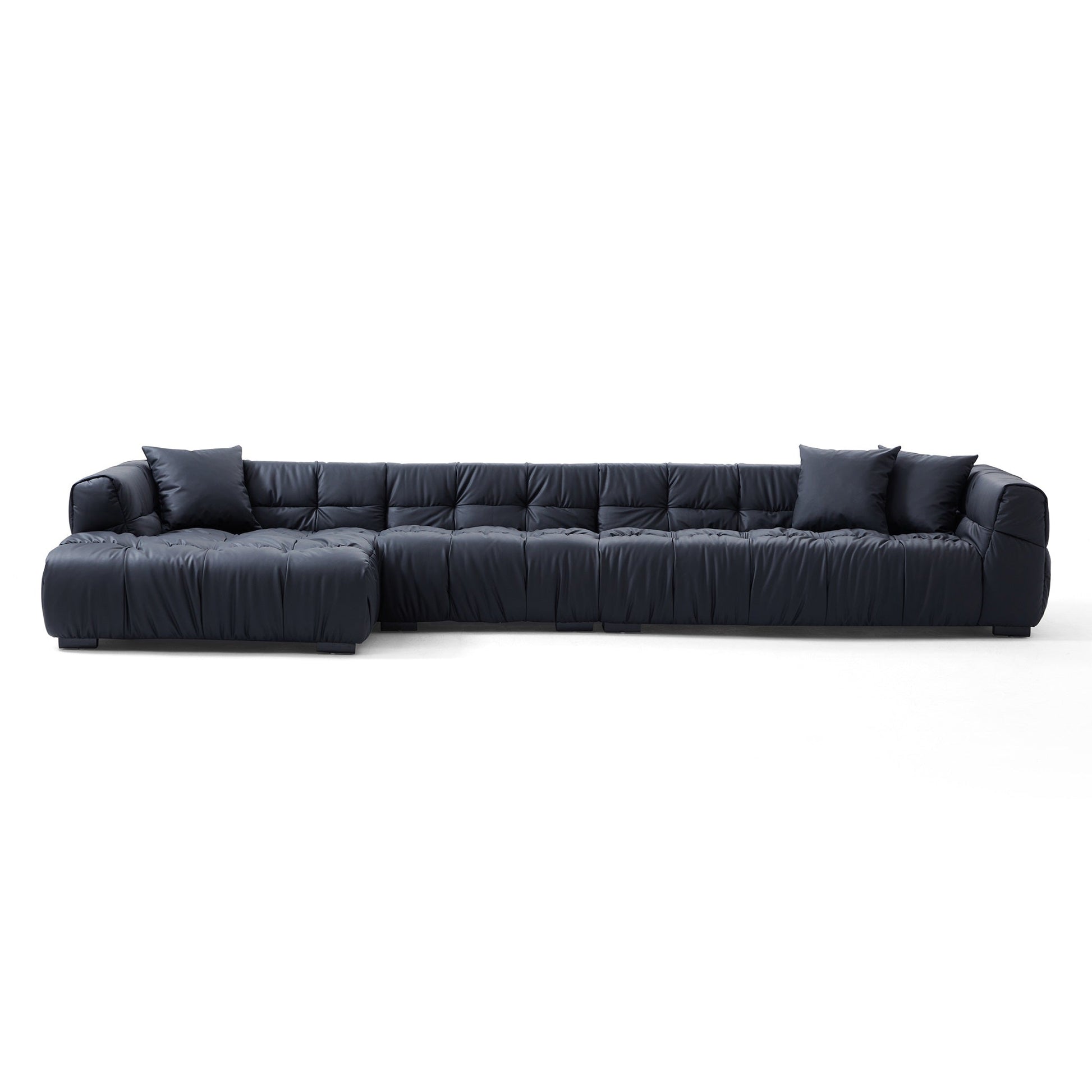 Boba Cream Leathaire Sectional Set-Black-153.5″-Facing Left
