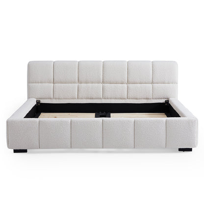 Cushy Boucle Fabric Bed-White-King