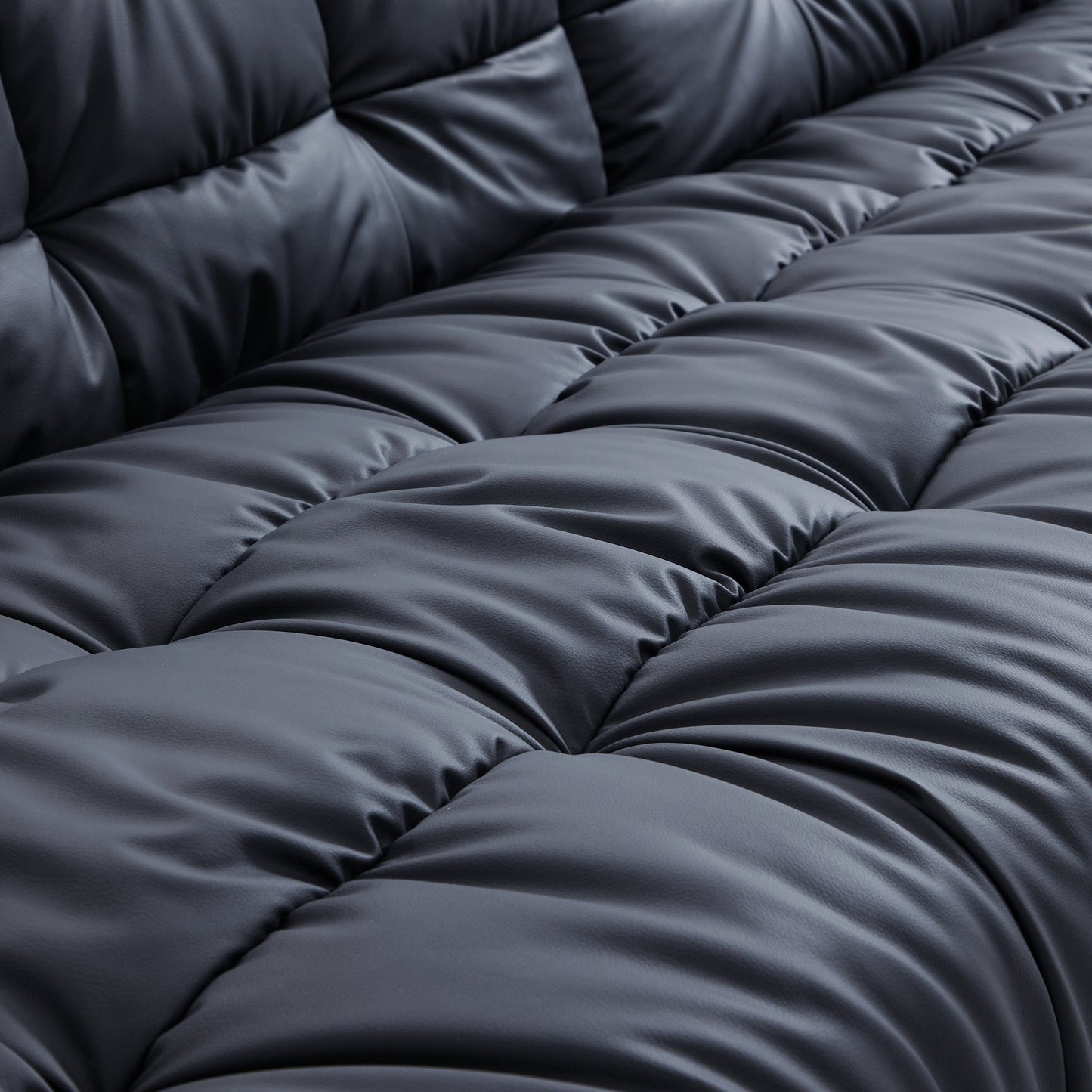 Boba Black Leathaire Sofa and Ottoman-Black
