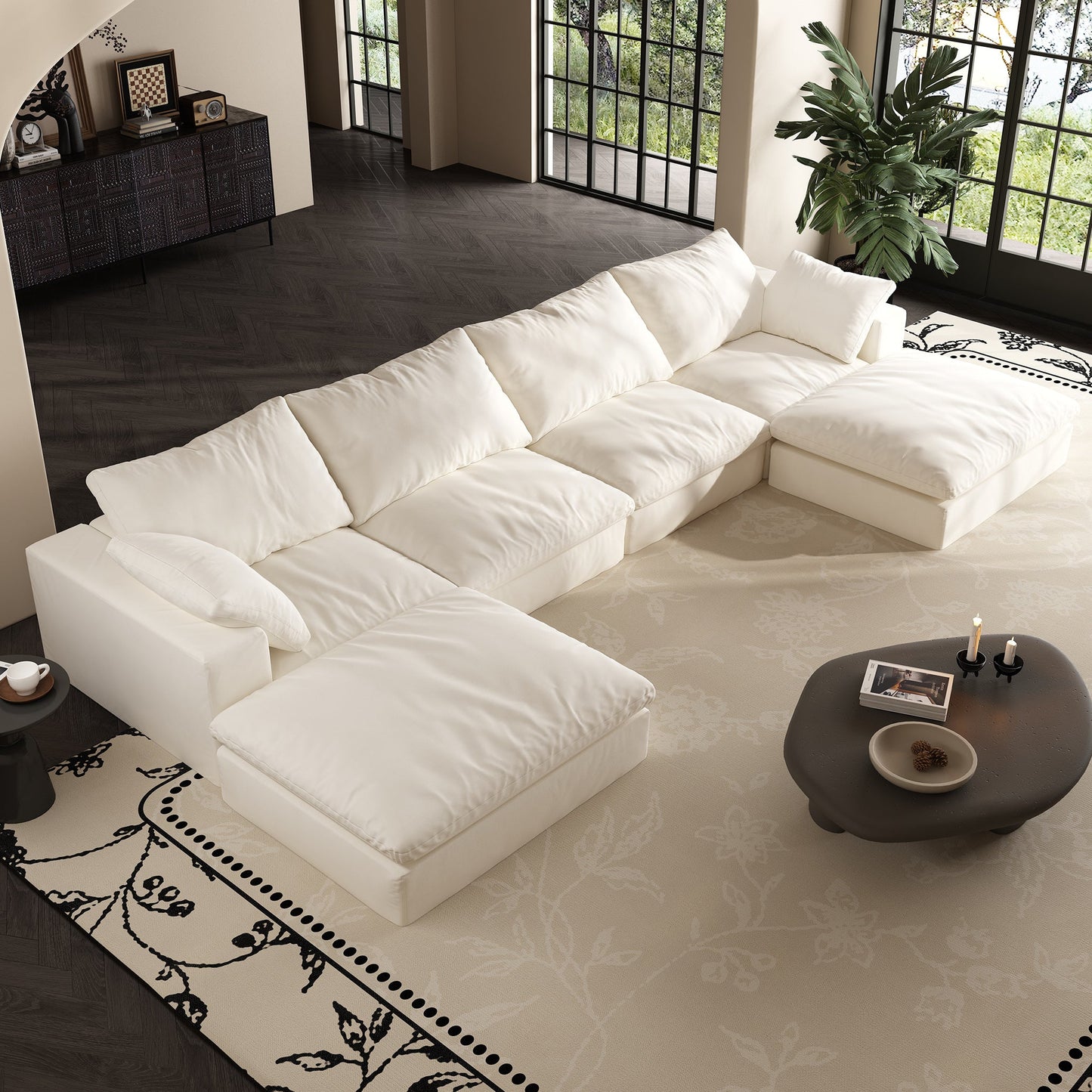 Lunna Modular U-Shaped with Ottoman Sofawhite / 160 inch u-shaped with ottoma