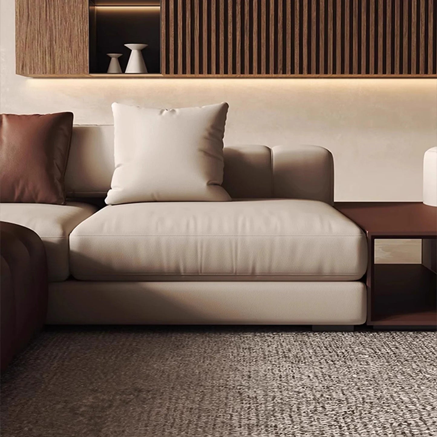 Piano L-Shaped Leather Sectional Sofa with Coffee Table
