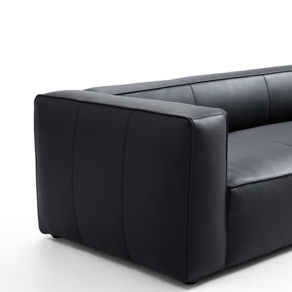 Brancaster Black Genuine Leather Tuxedo Sofa-Black
