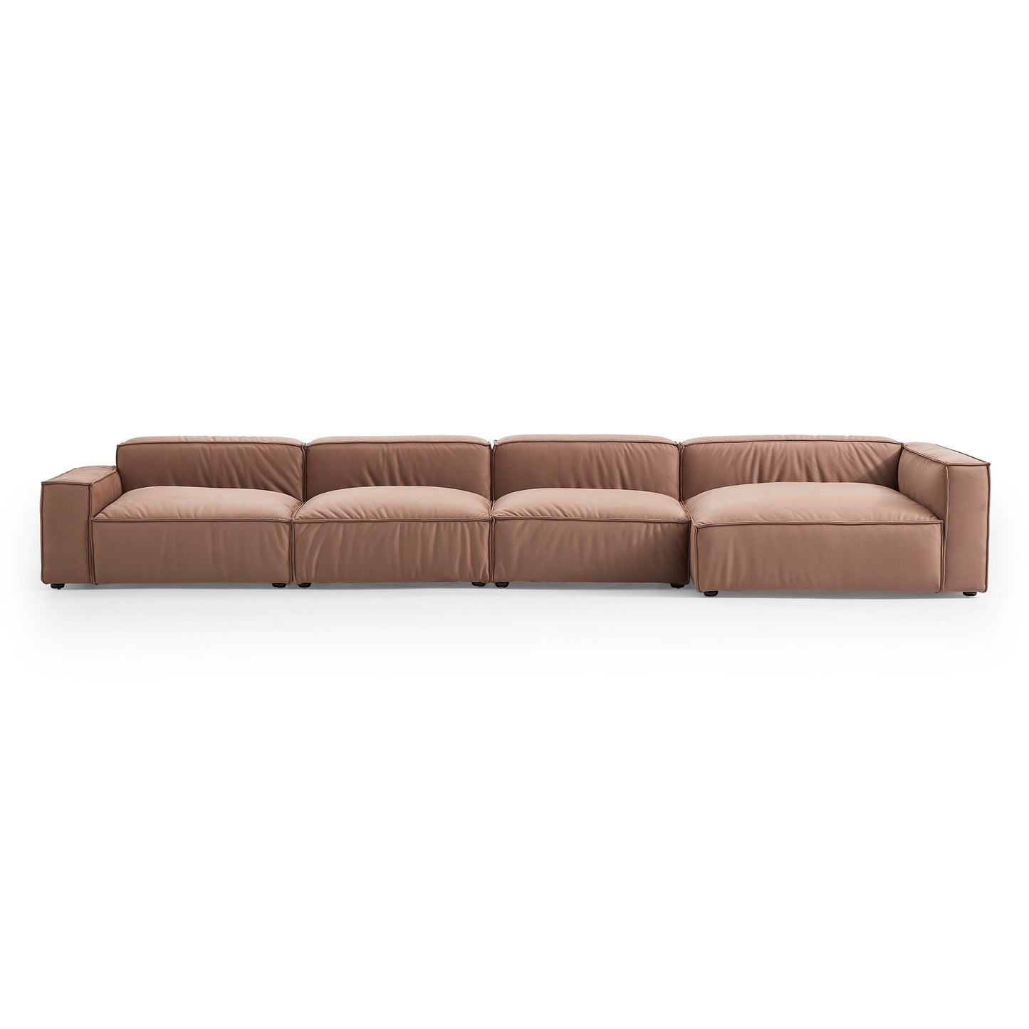 Luxury Minimalist Brown Fabric Sectional-Brown-185.0"-Facing Right