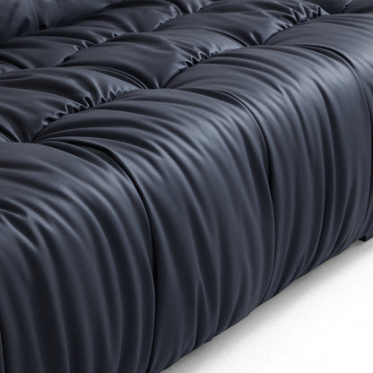 Boba Cream Leathaire Sectional Sofa-Black