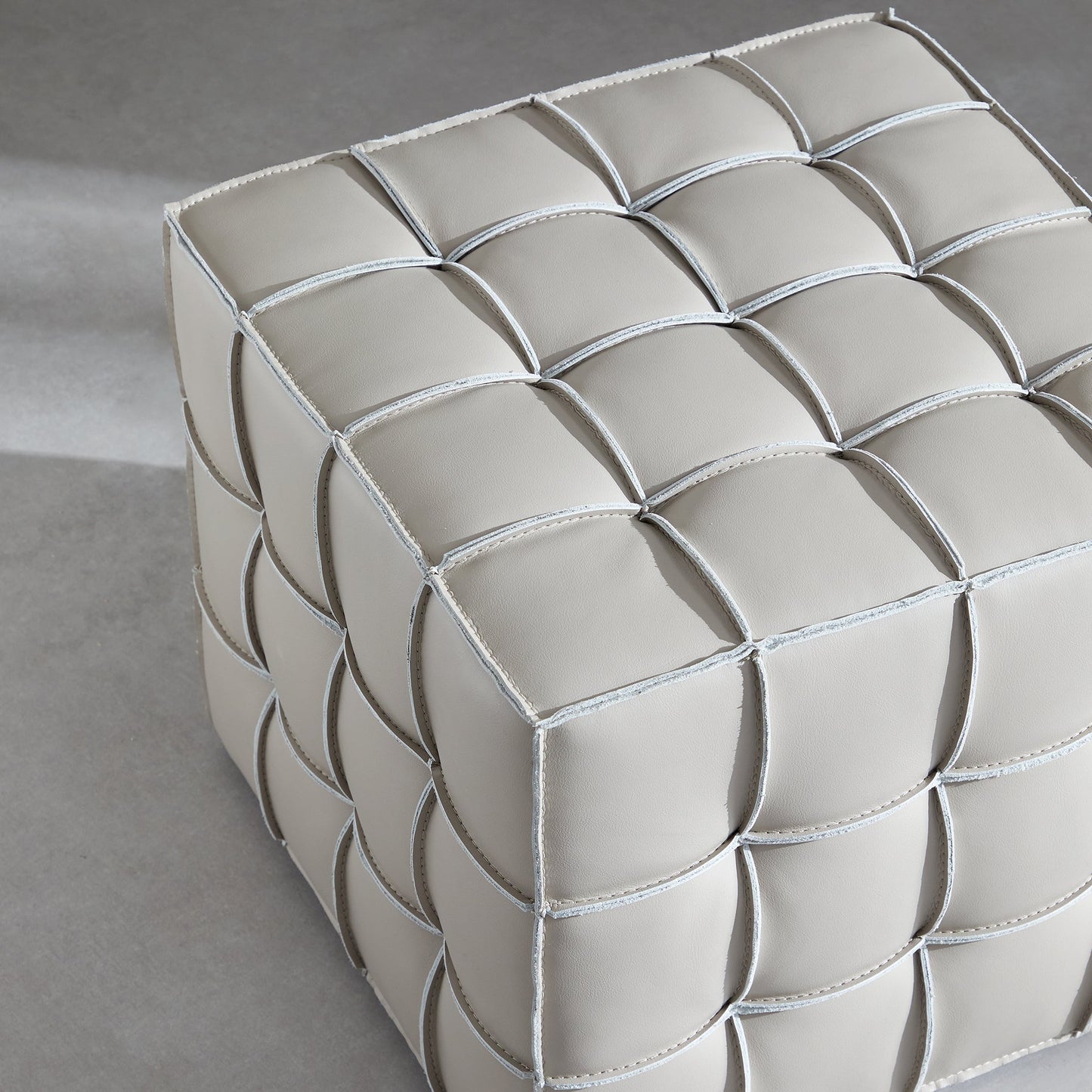 Monarch Leather Tufted Cube Pouf-Beige