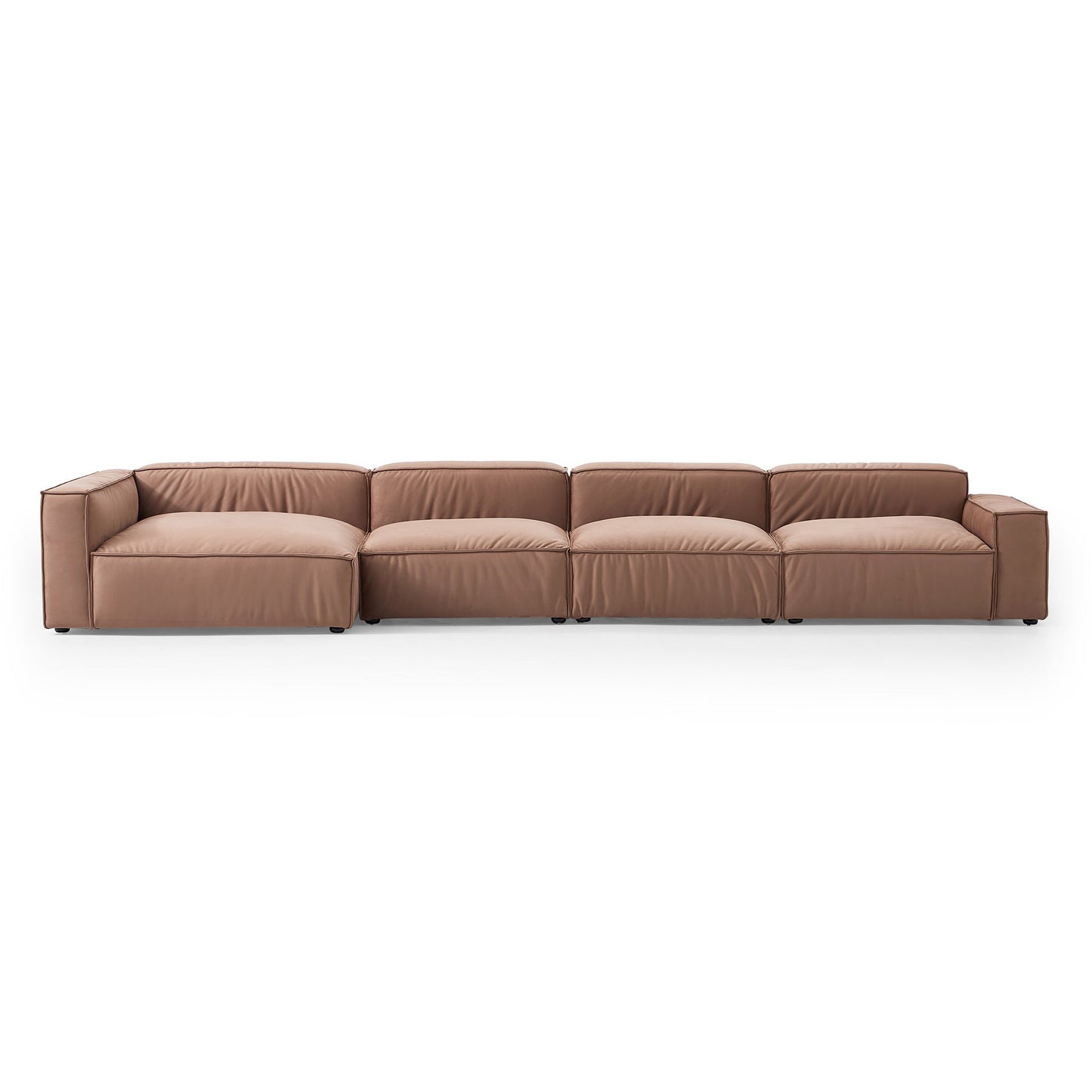 Luxury Minimalist Brown Fabric Sectional-Brown-185.0"-Facing Left