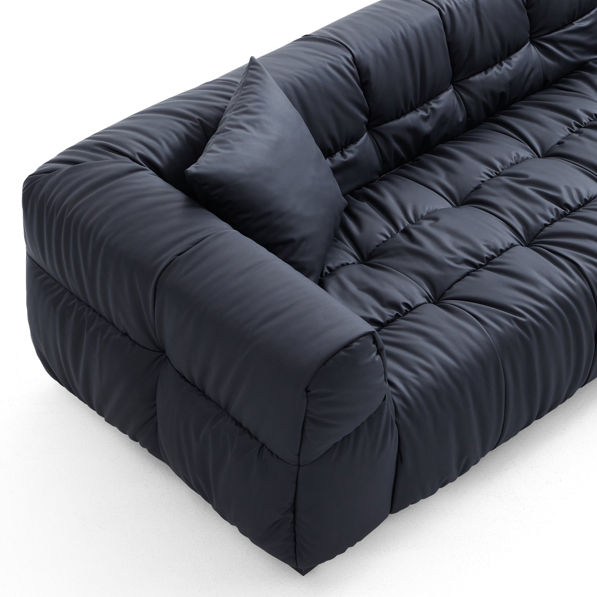 Boba Black Leathaire Sofa and Ottoman-Black