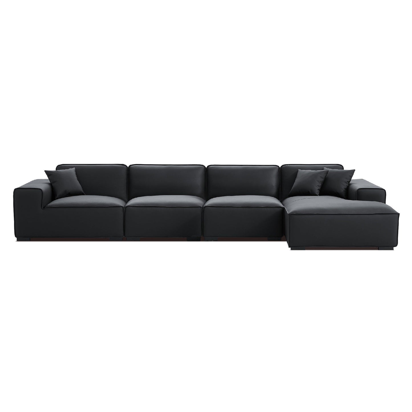 Domus Modular Black Leather Sectional Sofa-Black-161.4"-Facing Right
