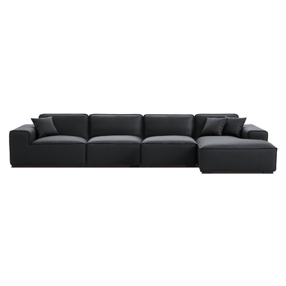 Domus Modular Black Leather Sectional Sofa-Black-161.4"-Facing Right
