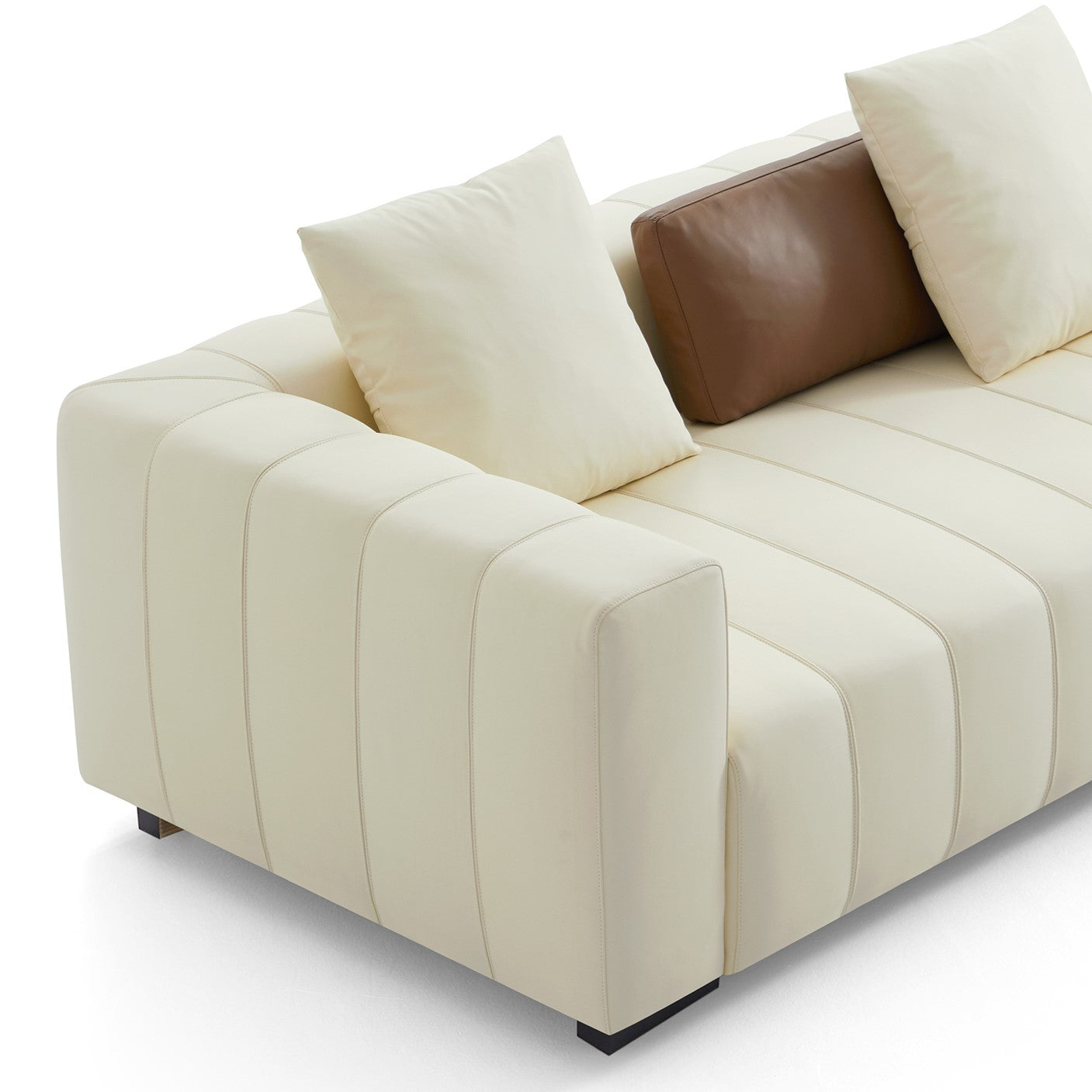 Piano L Shaped Leather Sectional Sofa-Beige & Brown