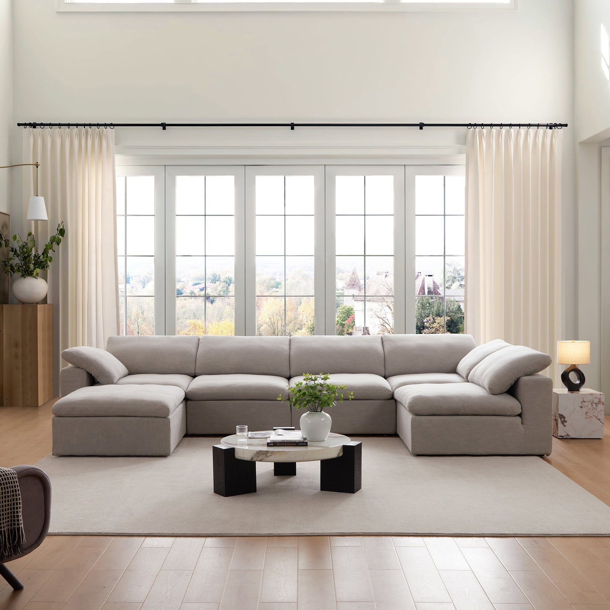 Tender Wabi Sabi Gray L Shaped Sectional and Ottoman-Gray