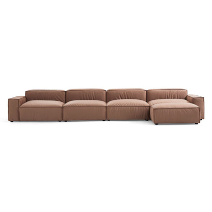Luxury Minimalist Brown Fabric Sofa and Ottoman-Brown-179.5″