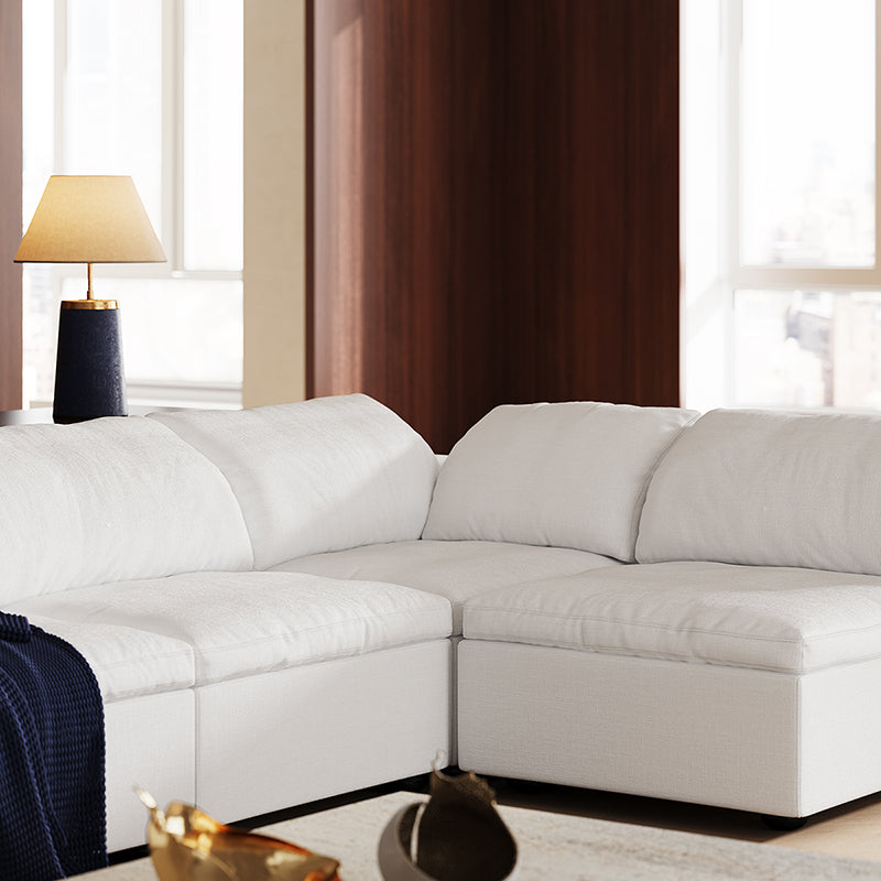 Tender Wabi Sabi Sand U Shaped Sectional with Open Ends-White