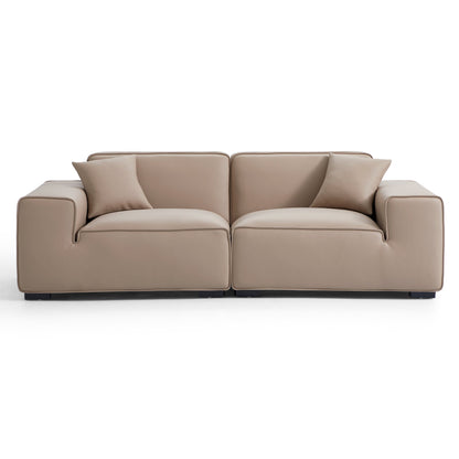 Domus Modular Black Leather Sofa-Khaki-94.5″