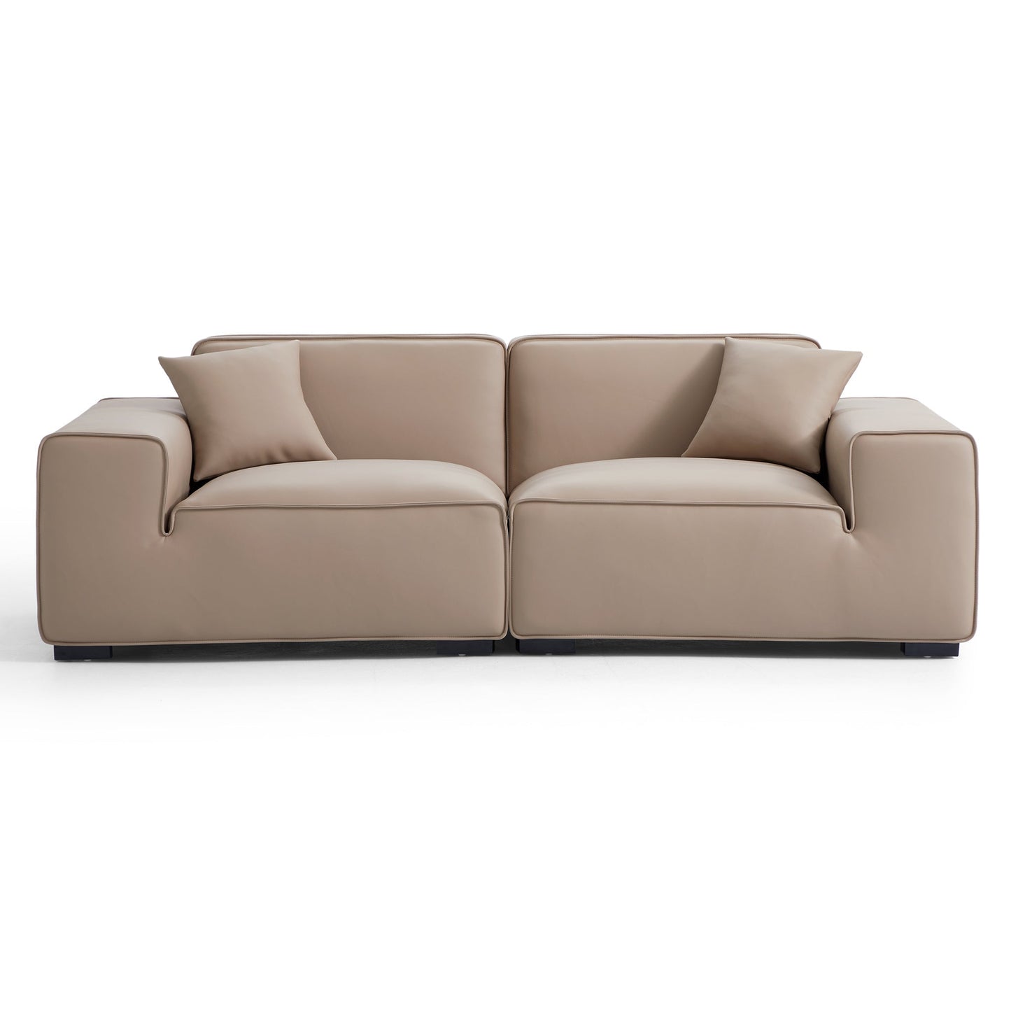 Domus Modular Dark Gray Leather Sofa-Khaki-94.5"