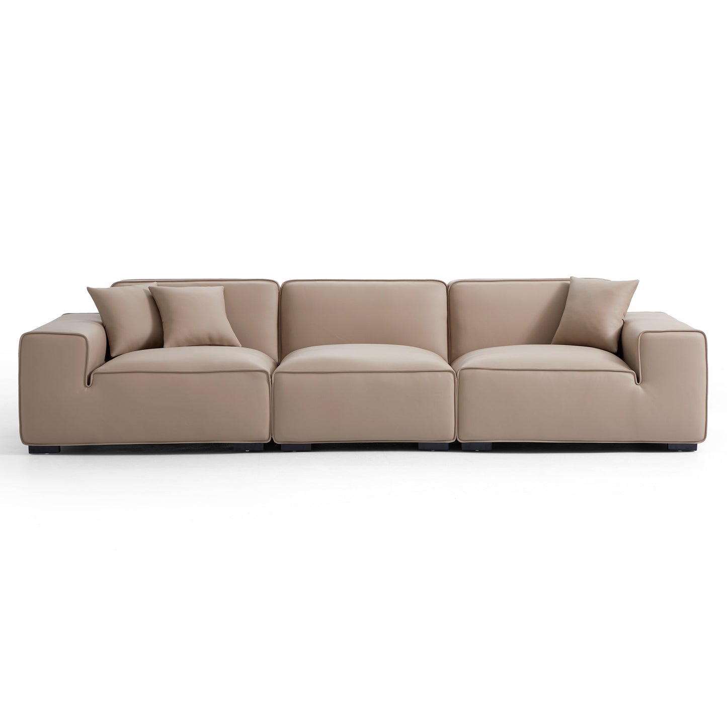 Domus Modular Black Leather Sofa-Khaki-129.9″
