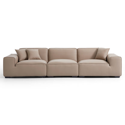 Domus Modular Black Leather Sofa-Khaki-129.9″