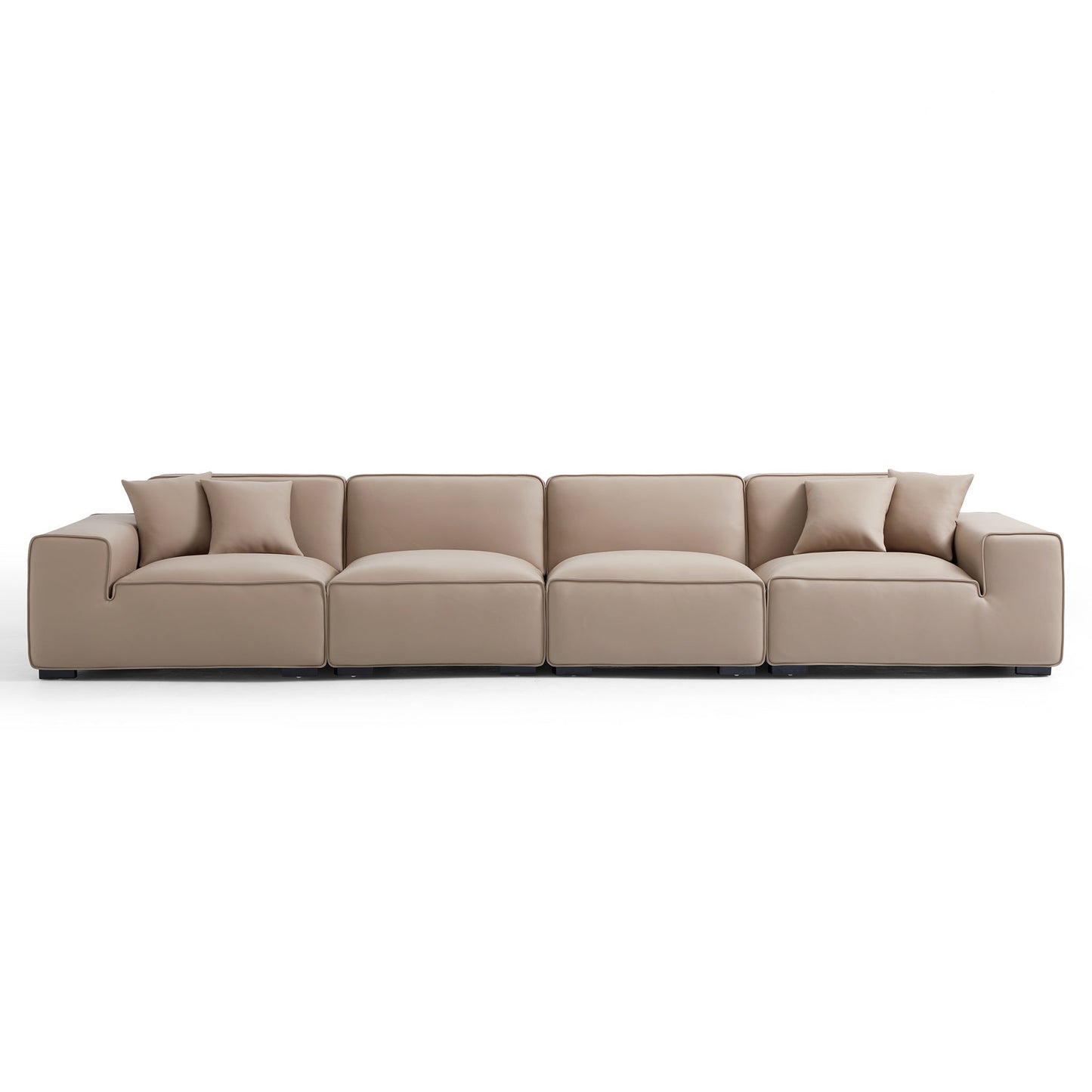 Domus Modular Black Leather Sofa-Khaki-165.3″