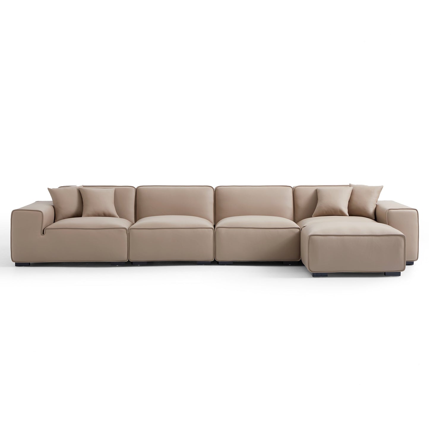 Domus Modular Khaki Leather Sofa and Ottoman-Khaki-165.3"