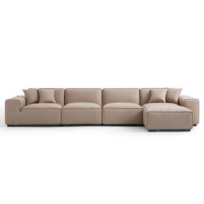 Domus Modular Khaki Leather Sofa and Ottoman-Khaki-165.3"