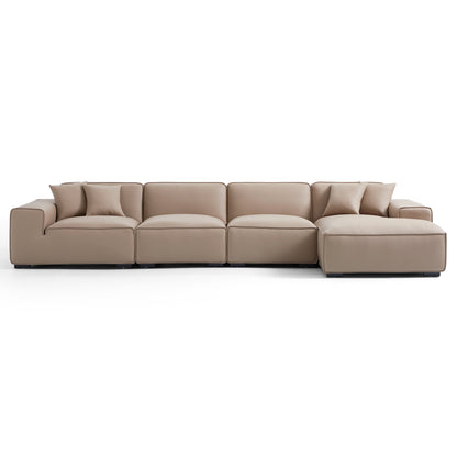 Domus Modular Dark Gray Leather Sectional Sofa-Khaki-161.4"-Facing Right