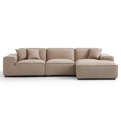 Domus Modular Beige Leather Sectional Sofa-Khaki-126.0"-Facing Right