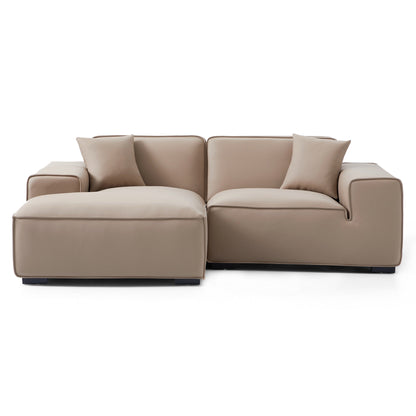 Domus Modular Black Leather Sectional Sofa-Khaki-90.6"-Facing Left