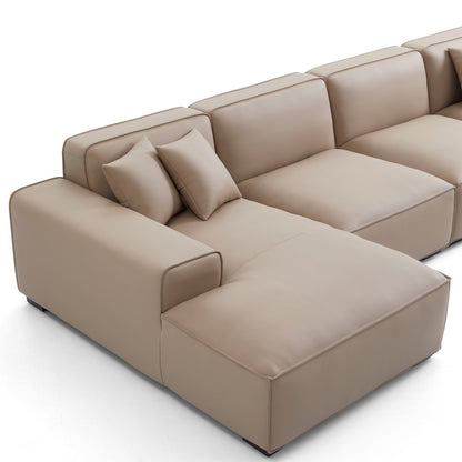 Domus Modular Black Leather U Shaped Sectional-Khaki
