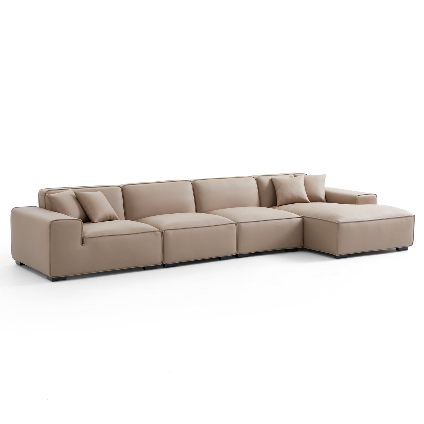 Domus Modular Khaki Leather Sectional Sofa-Khaki-161.4"-Facing Right