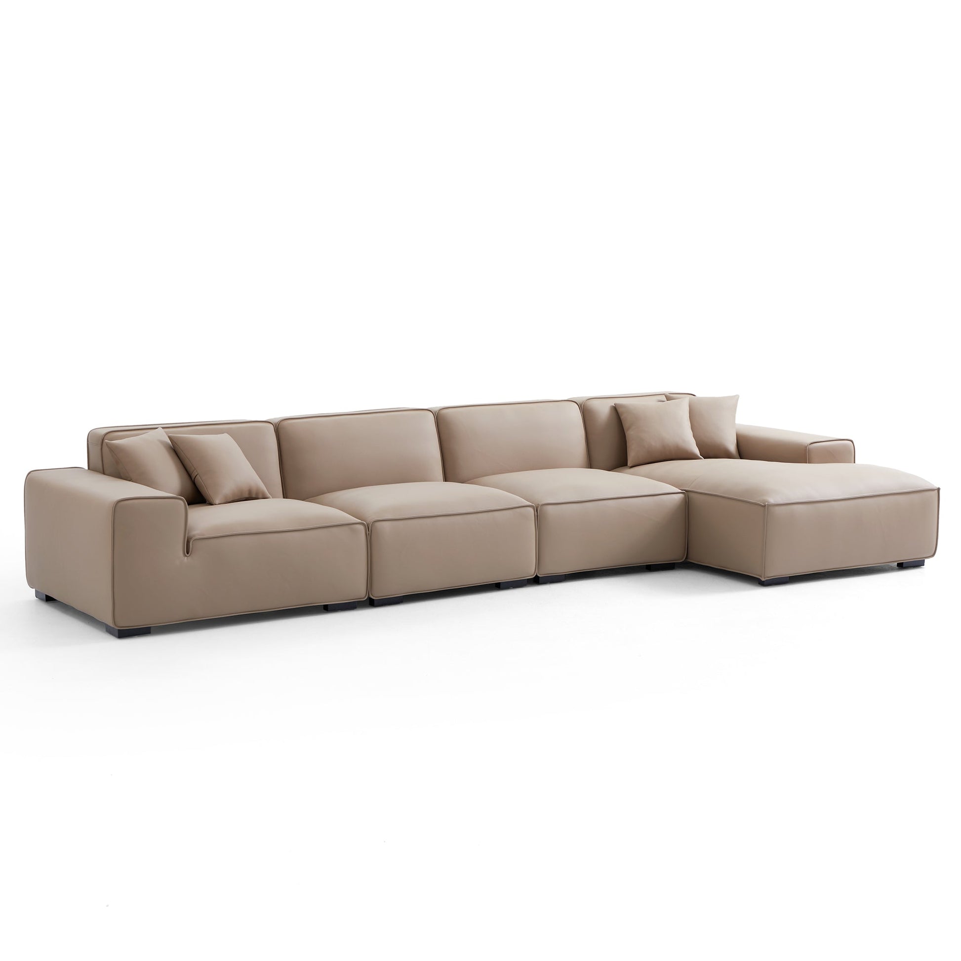 Domus Modular Khaki Leather Sectional Sofa-Khaki-161.4"-Facing Right