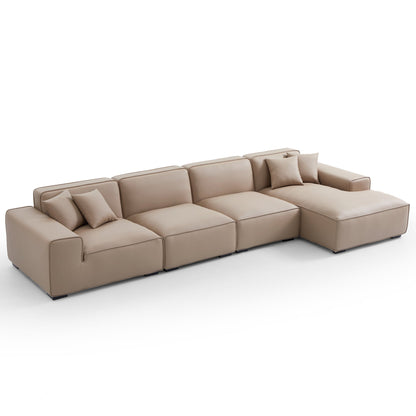 Domus Modular Beige Leather Sectional Sofa-Khaki-161.4"-Facing Right