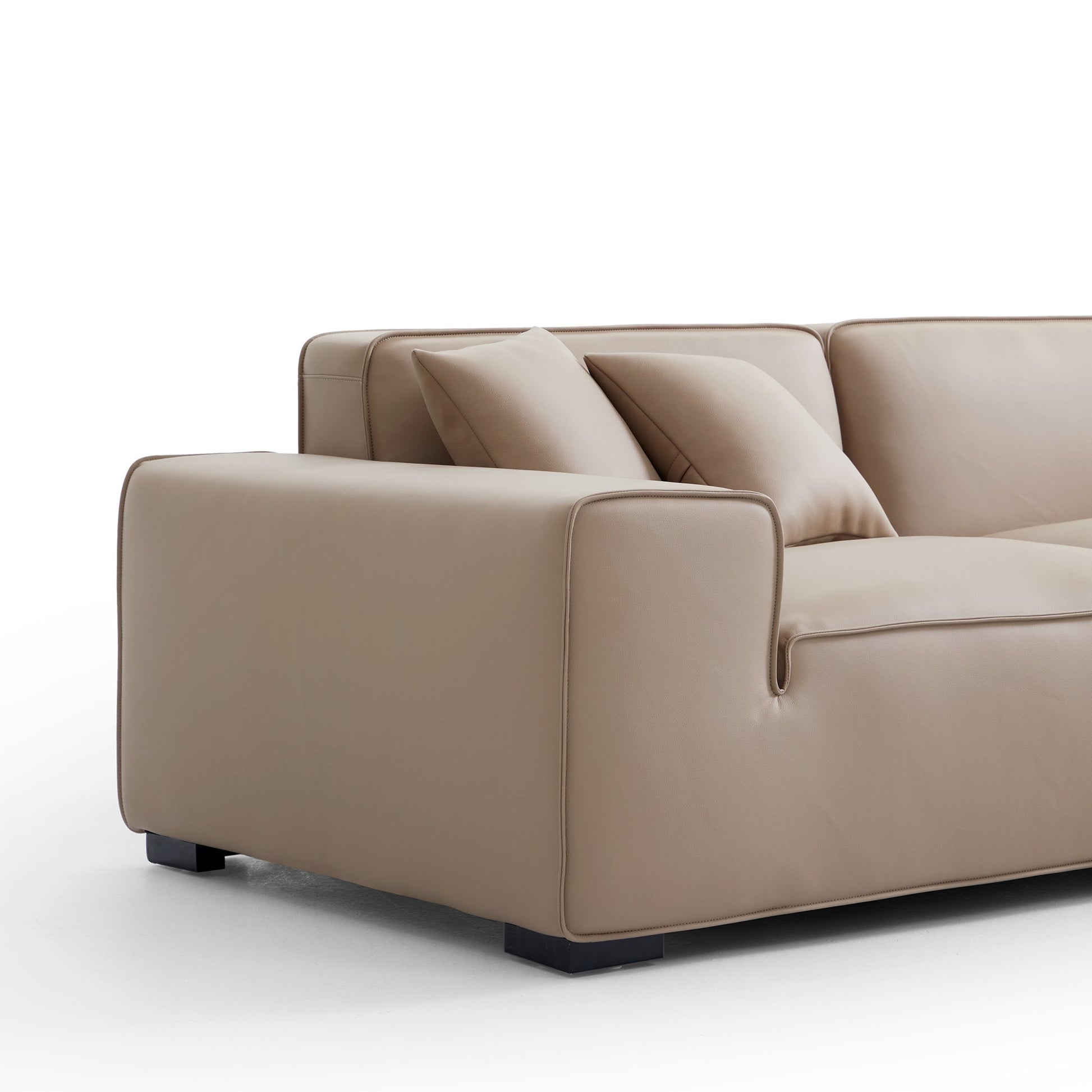 Domus Modular Dark Gray Leather Sofa and Ottoman-Khaki