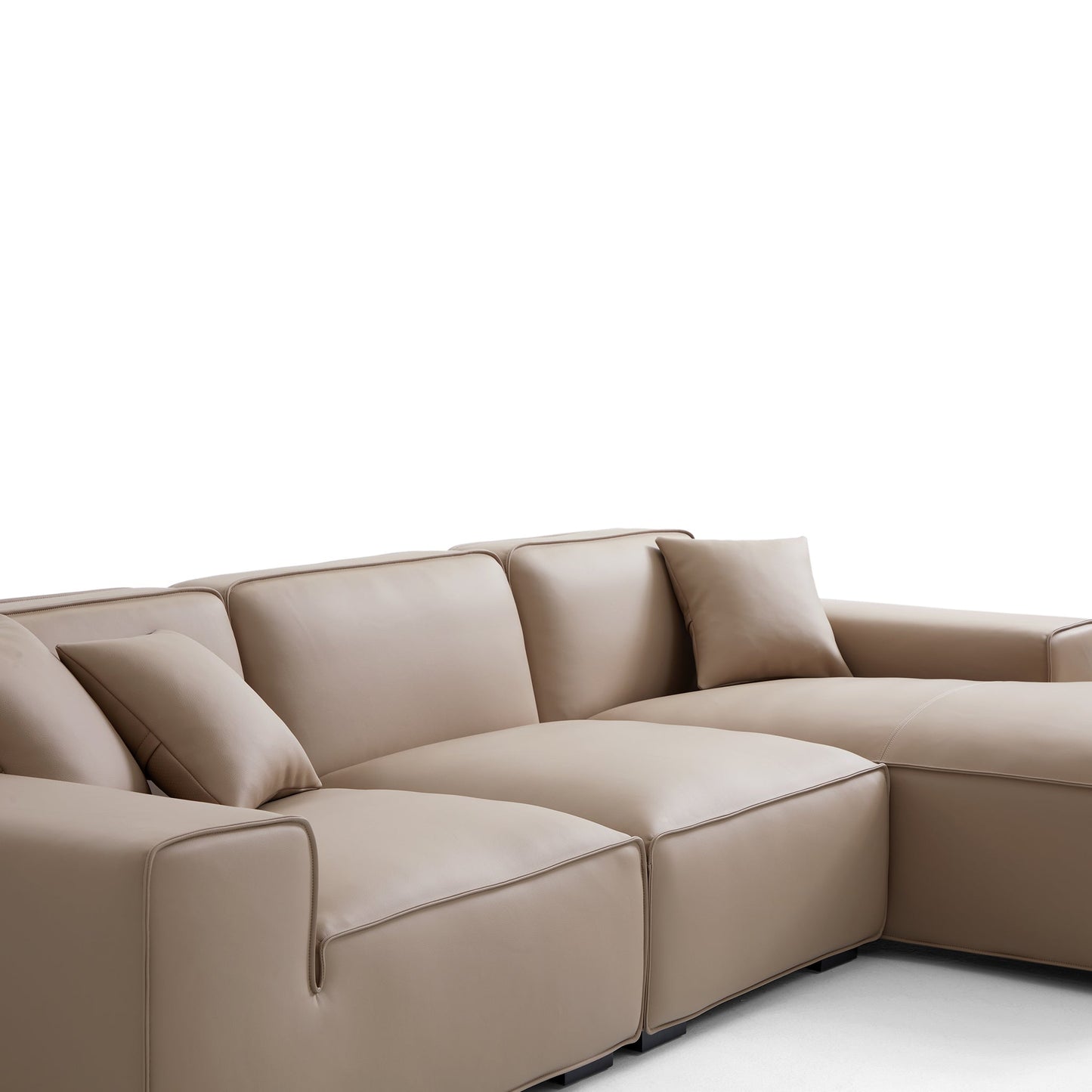 Domus Modular Beige Leather Sectional Sofa-Khaki-126.0"-Facing Right