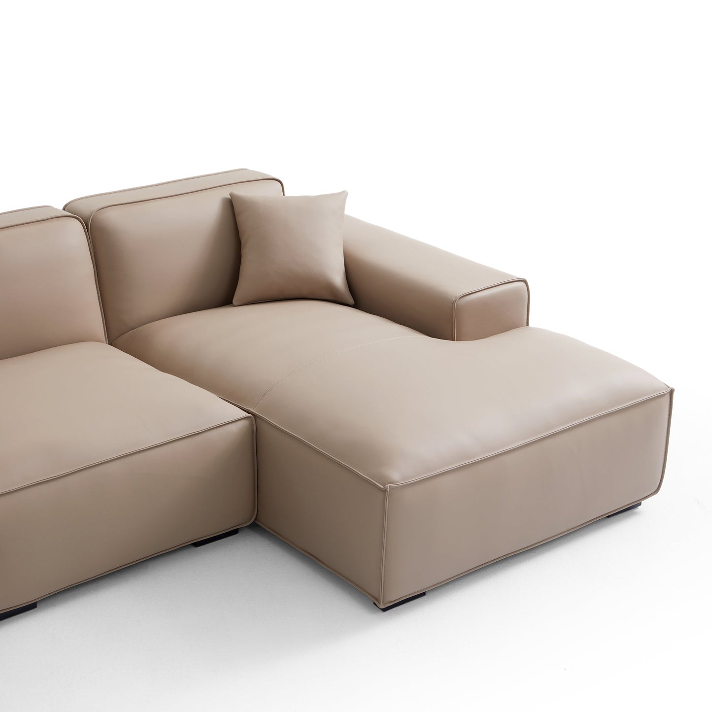Domus Modular Beige Leather Double Chaise Sectional-Khaki