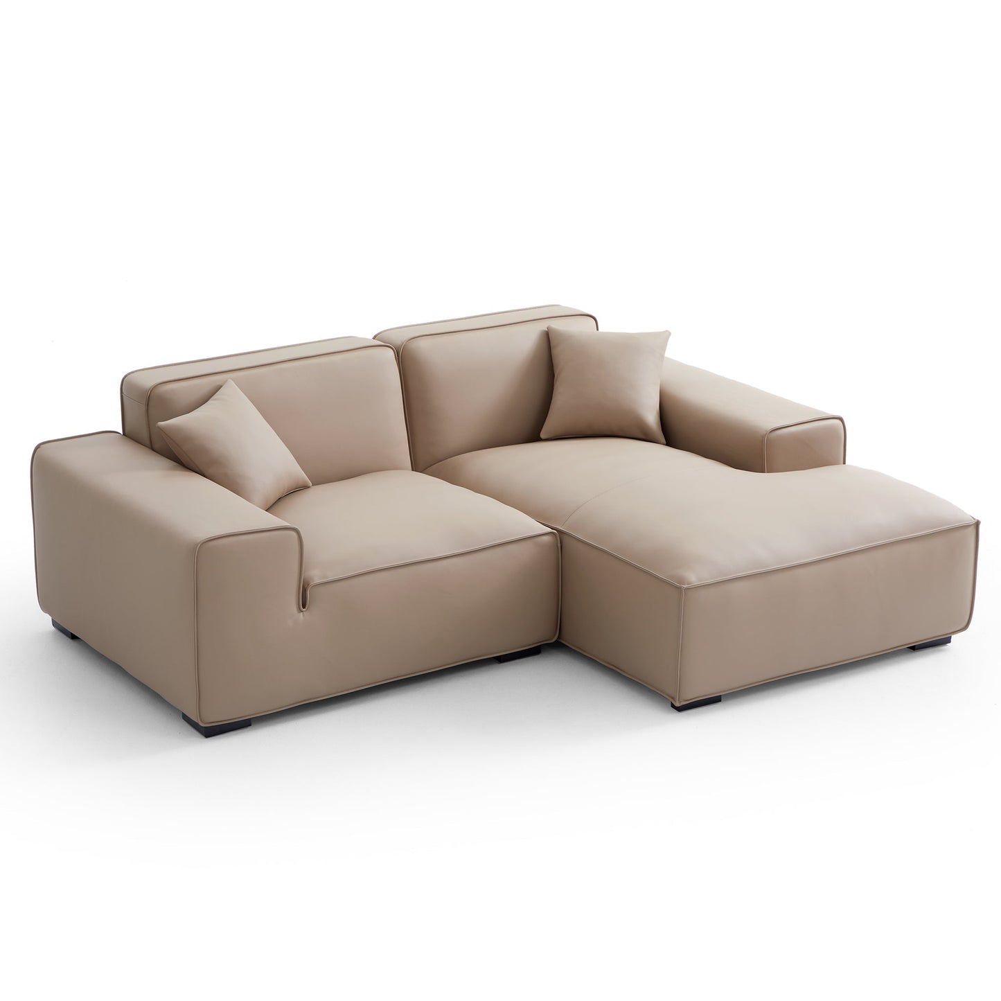 Domus Modular Beige Leather Sectional Sofa-Khaki-90.6"-Facing Right