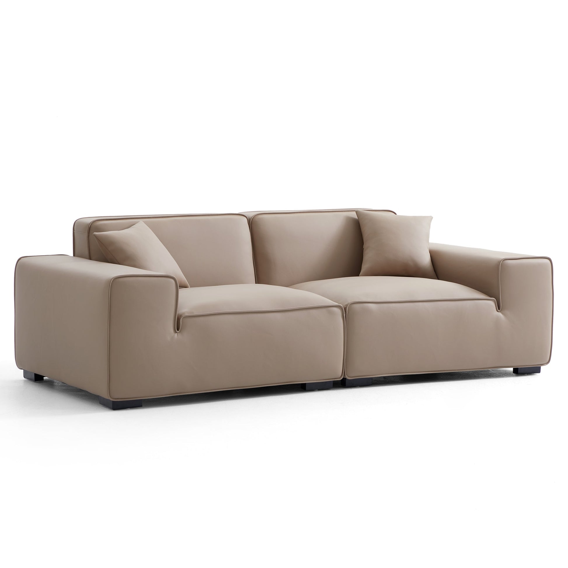 Domus Modular Black Leather Sofa-Khaki-94.5″