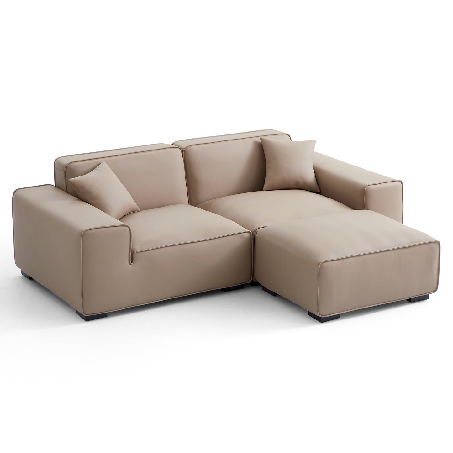 Domus Modular Khaki Leather Sofa and Ottoman-Khaki-94.5"