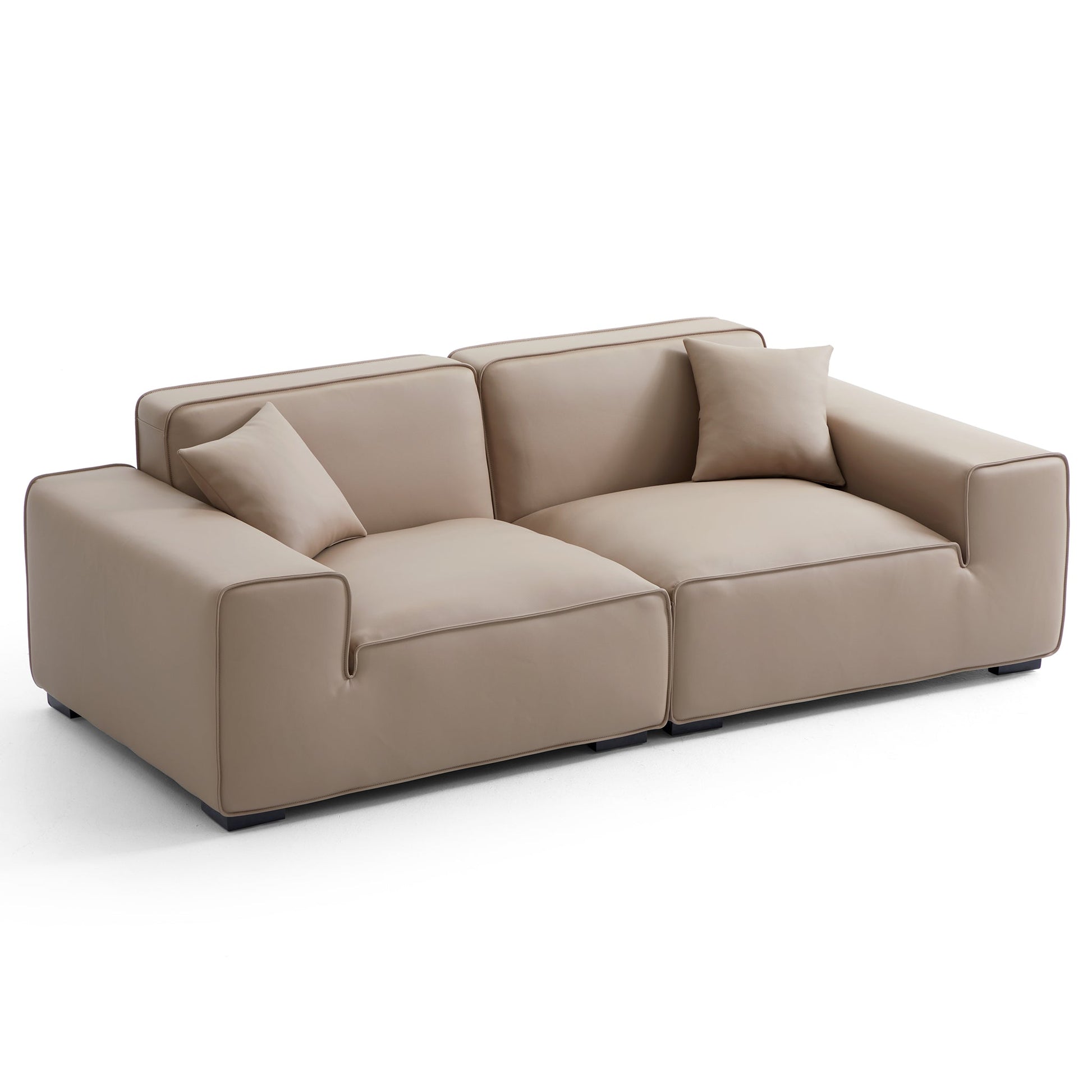Domus Modular Dark Gray Leather Sofa-Khaki-94.5"