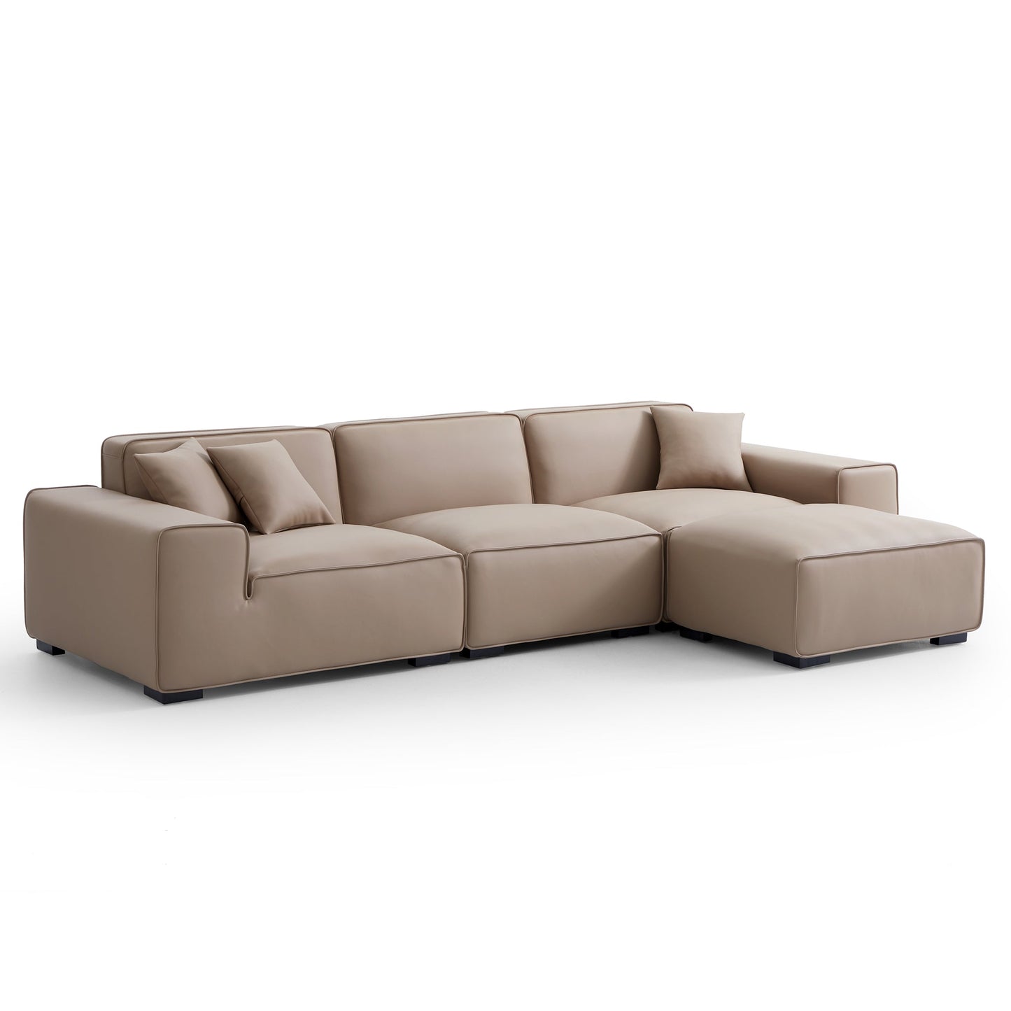 Domus Modular Khaki Leather Sofa and Ottoman-Khaki-129.9"