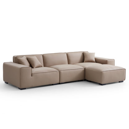Domus Modular Khaki Leather Sofa and Ottoman-Khaki-129.9"