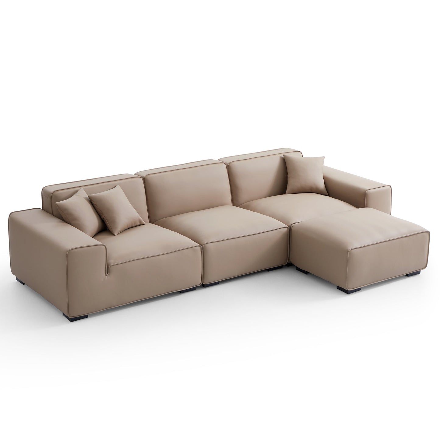 Domus Modular Khaki Leather Sofa and Ottoman-Khaki-129.9"
