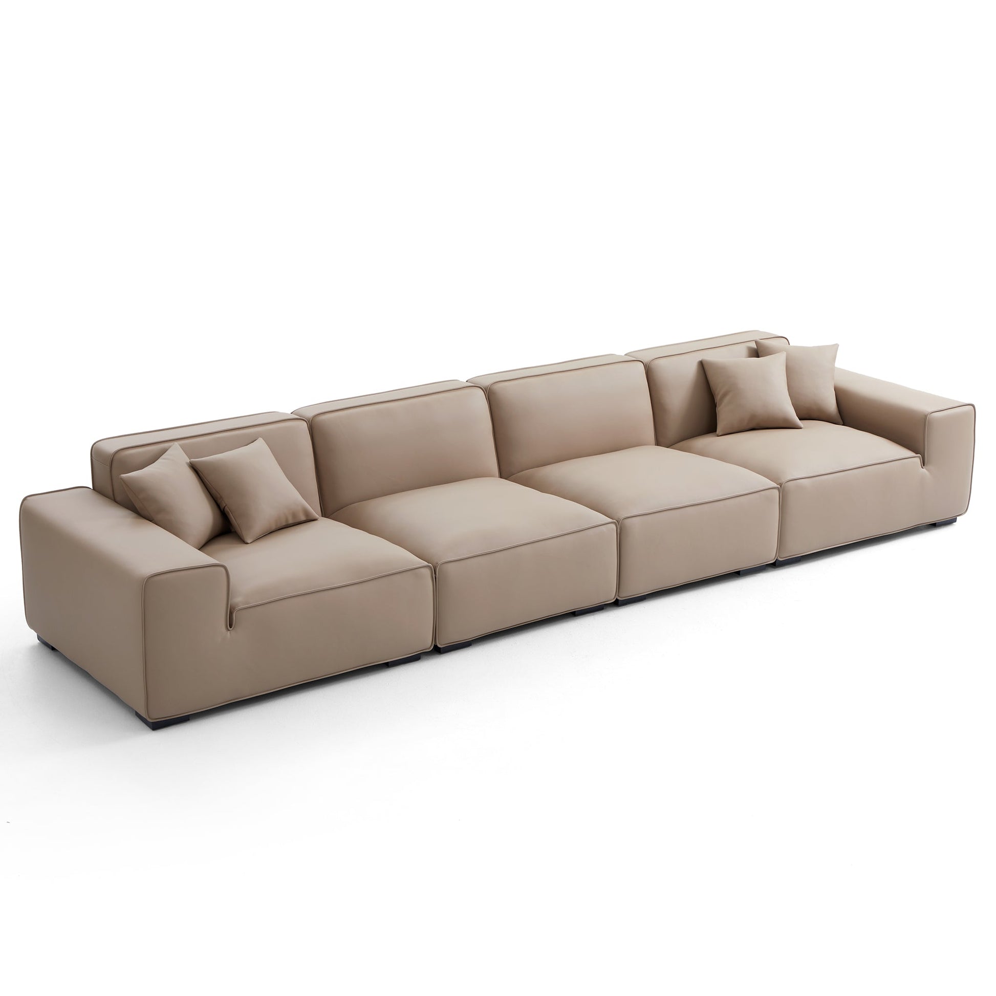 Domus Modular Khaki Leather Sofa-Khaki-165.3"