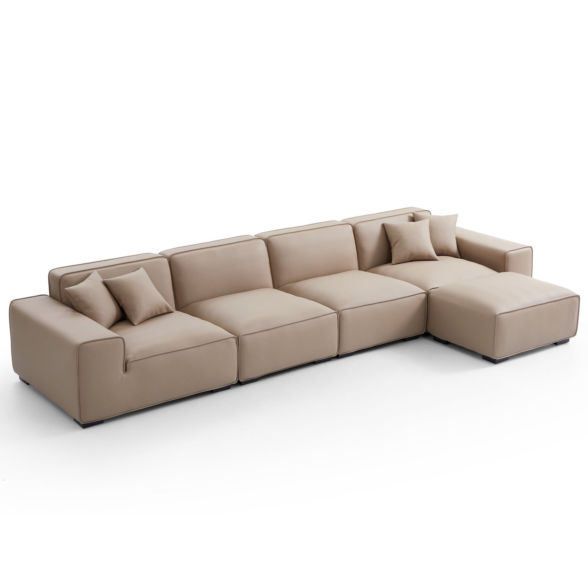 Domus Modular Khaki Leather Sofa and Ottoman-Khaki-165.3"