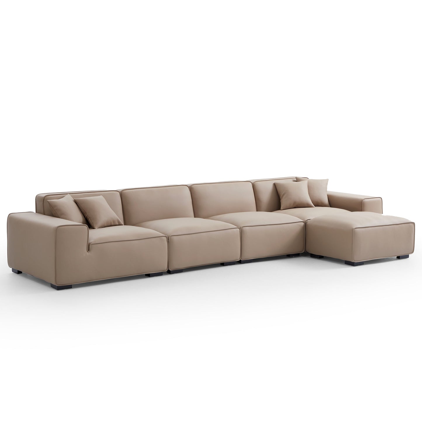 Domus Modular Khaki Leather Sofa and Ottoman-Khaki-165.3"