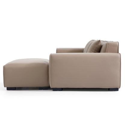 Domus Modular Khaki Leather Sofa and Ottoman-Khaki