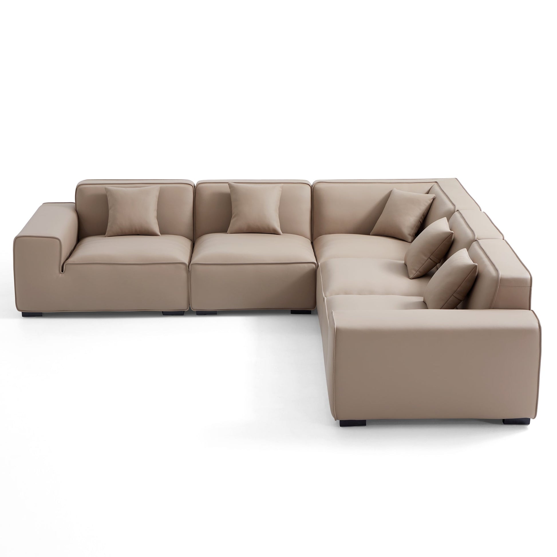 Domus Modular Black Leather L Shaped Sectional-Khaki-5 Seater(126.8")