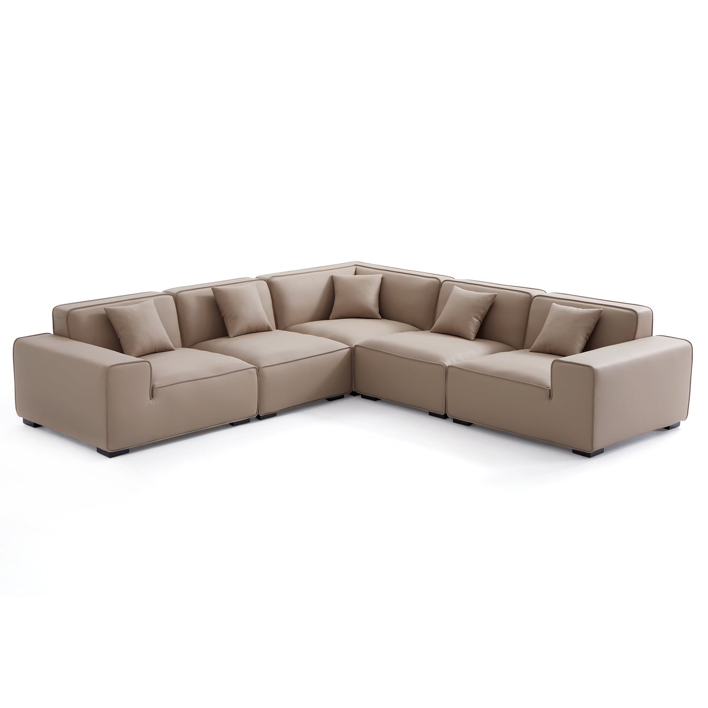 Domus Modular Black Leather L Shaped Sectional-Khaki-5 Seater(126.8")
